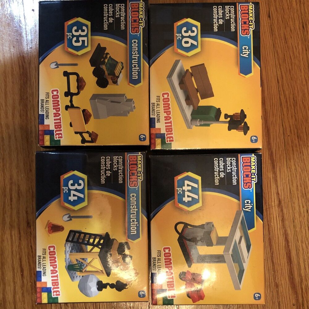 Make-It Blocks City, Construction &Gas Mini Figures Lot of 4 - New in Box